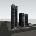 Modern High Rise Office Building Exterior With Glass Curtain Walls Urban Roads And Greenery