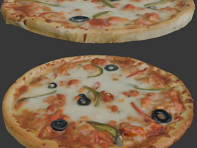 Freshly Baked Pizza Topped With Black Olives Green Peppers And Melted Cheese 3d model