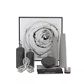 Modern Decorative Ornament Set with Abstract Spiral Painting Glass Vases Ceramic Bottles and Woven Accents