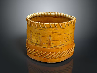 Handwoven Birch Bark Storage Basket With Natural Texture And Woven Edges 3d model