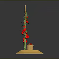 Fresh Red Tomato Fruits Growing On Green Vine With Basket On Yellow Base