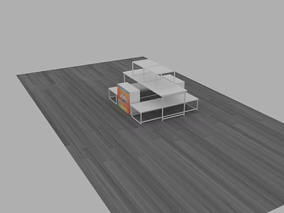 Modern Mall Store With White Exhibition Stand Orange Sign And Dark Wooden Floor 3d model