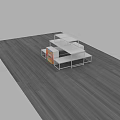 Modern Mall Store With White Exhibition Stand Orange Sign And Dark Wooden Floor