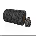 Cylindrical Industrial Structure With Horizontal Stripes And Small Metallic Mechanical Device