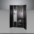 Modern Storage Cabinet With Open Doors Black Finish Interior Shelves And Organized Storage