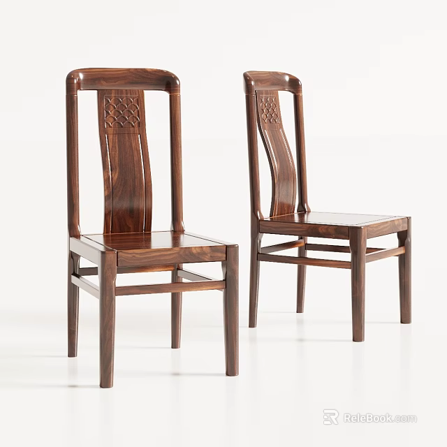 Classic Wooden Dining Chairs With Carved Backrest And Solid Wood Structure 3d model