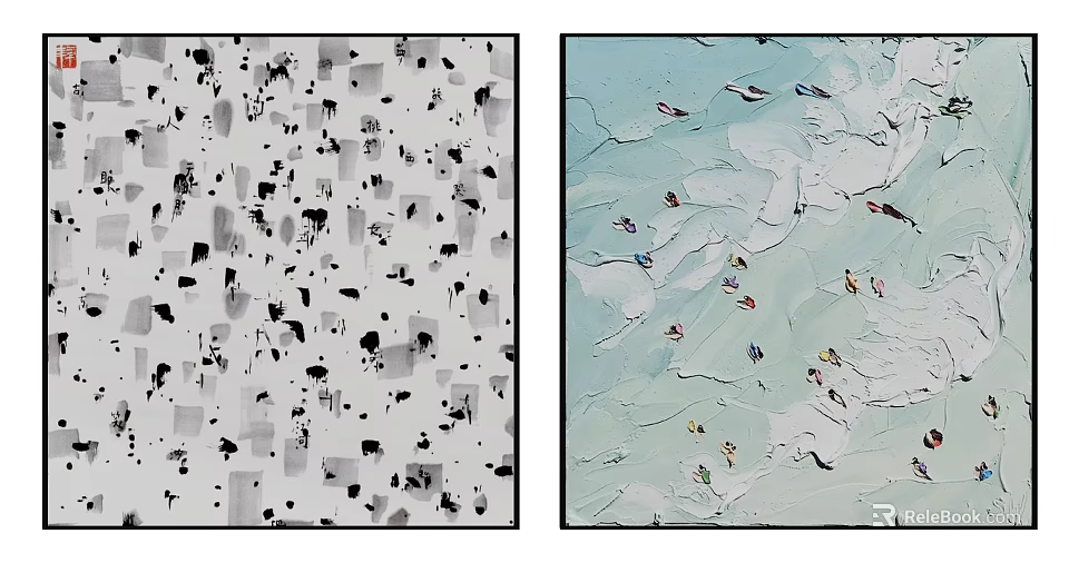 Abstract Paintings With Black White Gray Color Blocks And Light Blue Textured Background 3d model 