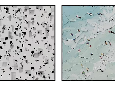 Abstract Paintings With Black White Gray Color Blocks And Light Blue Textured Background 3d model