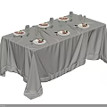Elegant Dining Table With Gray Tablecloth Plates Wine Glasses And Cutlery 3d model