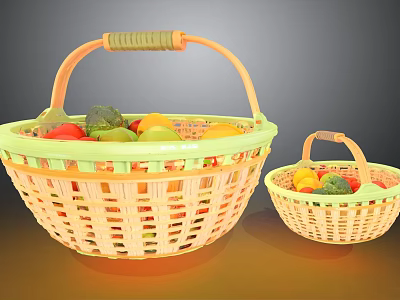 Large and Small Yellow Green Storage Baskets with Vegetables and Fruits 3d model
