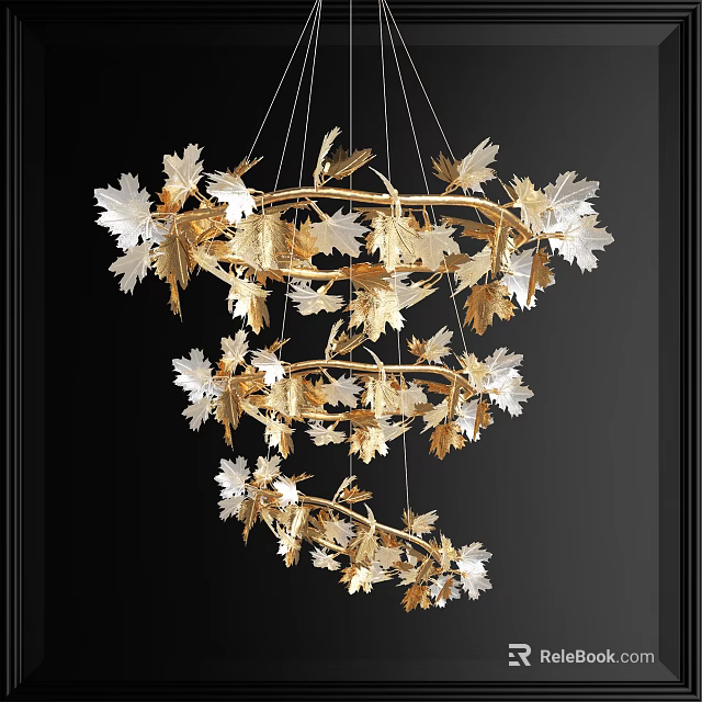 Elegant Multi Layer Leaf Design Chandelier With Gold And White Metal Leaves 3d model