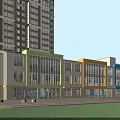 Modern Multi Story School Building With Colorful Facades Large Windows Green Lawn And Children Playing