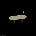 Modern Oval Dining Table With Light Colored Top And Black Curved Legs
