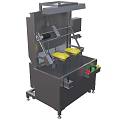 Stainless Steel Industrial Equipment With Yellow Components And Control Panel And Wheels