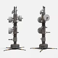 Dual Tower Mounted Communication Equipment With Multiple Discs Bracket Structure And Base Support Feet 3d model