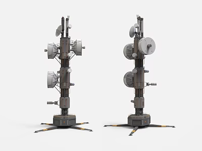 Dual Tower Mounted Communication Equipment With Multiple Discs Bracket Structure And Base Support Feet 3d model