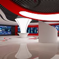 Modern Control Room With Curved Red Ceiling Large Screens And Data Displays 3d model