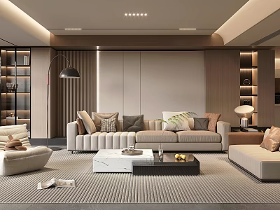 Modern Elegant Living Room Interior With Beige Sofa Coffee Table And Area Rug 3d model