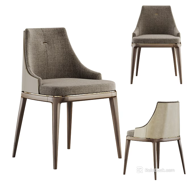 Modern Single Chair with Elegant Upholstered Fabric Seat and Wooden Legs Design 3d model 