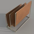 Modern Three Tier File Holder With Brown Leather Panels And Metal Frame