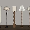 Various Design Floor Lamps With Different Bases And Fabric Shades For Living Room