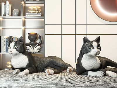 Two Decorative Reptile Figurines On Shelf With Books And Ornaments 3d model Two Decorative Reptile Figurines On Shelf With Books And Ornaments 3d model