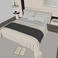 Modern Double Bed With White Gray Bedding And Nightstand In Minimalist Bedroom