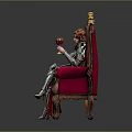 Ornate Red Throne With Gold Accents Seated By Armored Woman On Gray Background