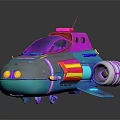 Futuristic Colorful Spaceship Model With Vibrant Pink Blue Purple And Orange Details