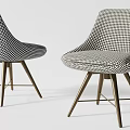 Modern Dining Chairs With Black And White Checkered Pattern And Metal Legs 3d model