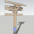 Wooden Architectural Component With Intricate Beam Joint And Block Assembly Structure 3d model