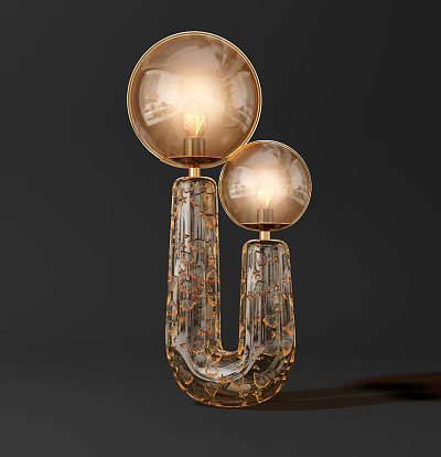 Modern Transparent Table Lamp With Two Spherical Shades And Gold Accents 3d model