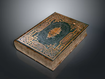 Antique Book Cover With Intricate Ornate Patterns And Golden Design 3d model