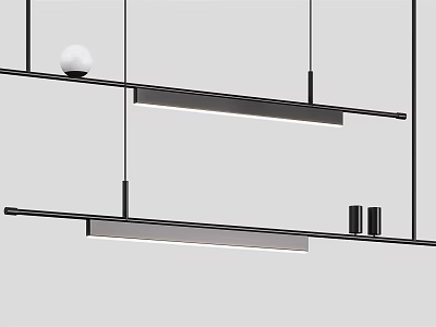 Modern Linear Pendant Light With Black Metal Frame And White Ball Decoration Design 3d model