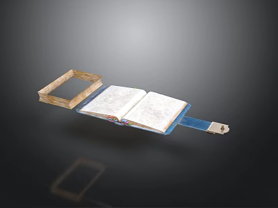 Wooden Frame With Open Book And Blue Strap Connected To USB Drive 3d model