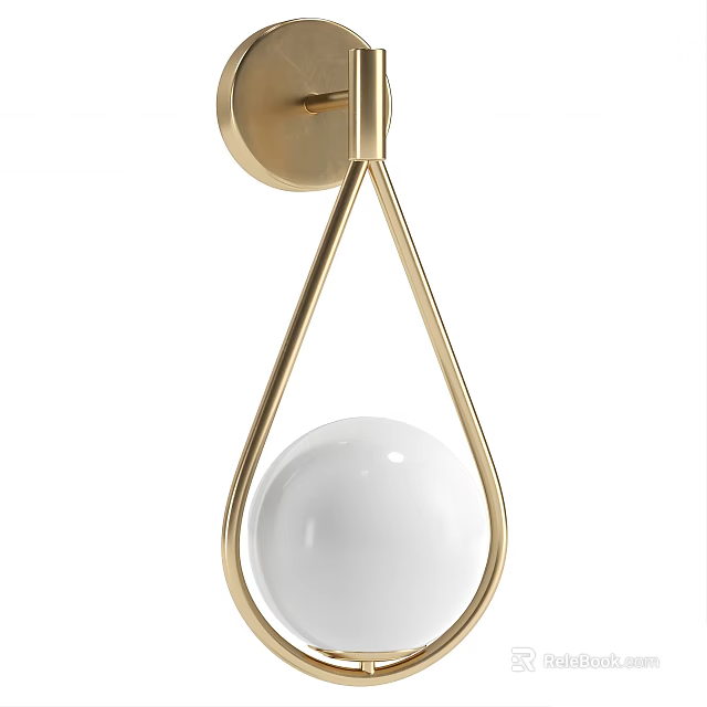 Modern Minimalist Wall Lamp With Golden Metal Frame And White Spherical Shade 3d model 