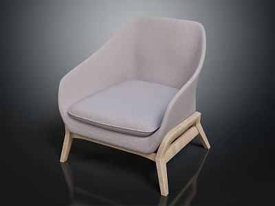 Modern Light Gray Fabric Armchair With Wooden Legs And Minimalist Design 3d model