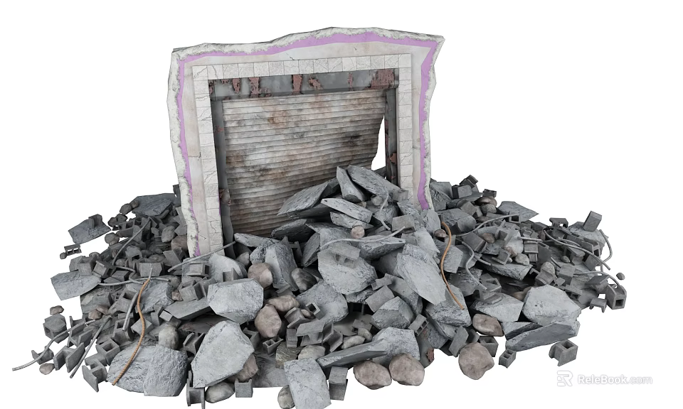Damaged Brick Door Frame Surrounded By Scattered Rubble And Debris 3d model