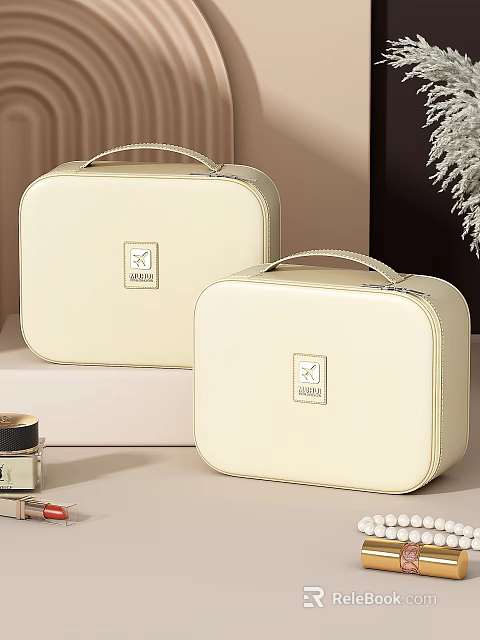 Cream Colored Leather Storage Cases With Elegant Design And Top Handles For Cosmetics 3d model 