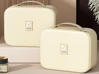 Cream Colored Leather Storage Cases With Elegant Design And Top Handles For Cosmetics 3d model