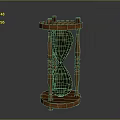 Classic Wooden Hourglass Structure With Black Sandglass And Decorative Pillars