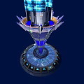 Futuristic Mechanical Installation With Blue Glowing Rings Metallic Structure And Layered Design