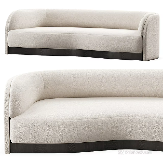 Modern Beige Curved Sectional Sofa With Black Base And Soft Fabric Design 3d model 