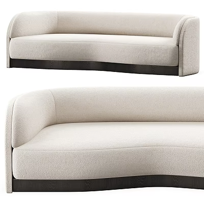 Modern Beige Curved Sectional Sofa With Black Base And Soft Fabric Design 3d model