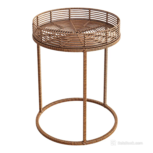 Natural Rattan Coffee Table With Round Woven Top And Sturdy Circular Legs Design 3d model 
