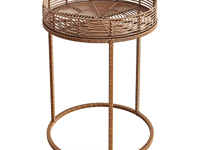 Natural Rattan Coffee Table With Round Woven Top And Sturdy Circular Legs Design 3d model
