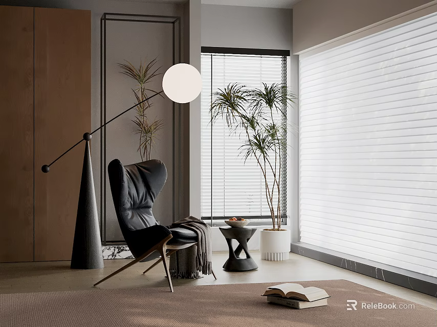 Modern Inflatable Decorative Model With Black Chair And Indoor Plants 3d model 