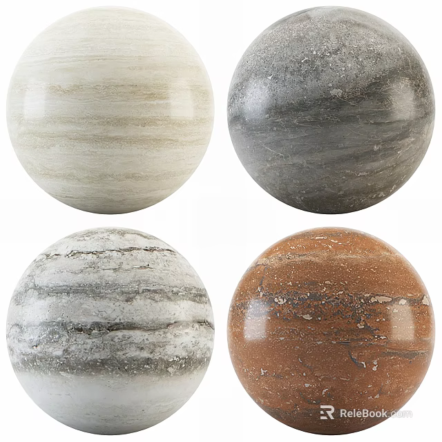 Spherical Marble Components With Different Textured Surfaces And Color Variations 3d model