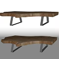 Natural Wood Coffee Table With Irregular Shape And Metal Support Legs