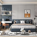 Kids Room Interior Design With Bed Pillows Desk Bookshelf Giraffe Wall Art Rug And Toys